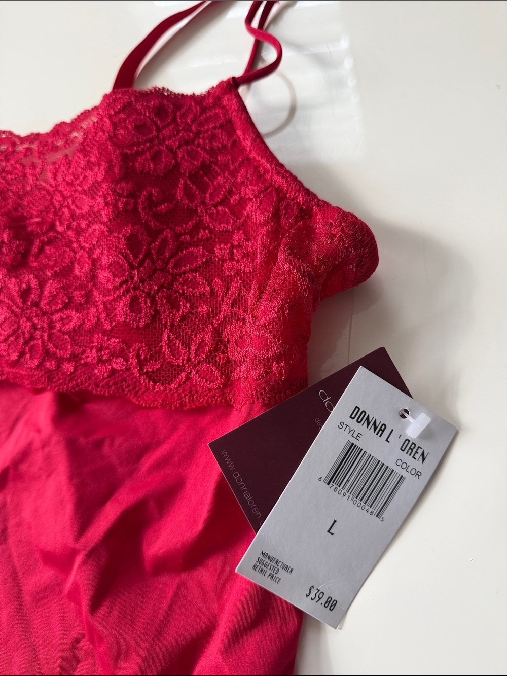 Lace-Trim Camisole Chemise Top - Red - Picture 2 of 6